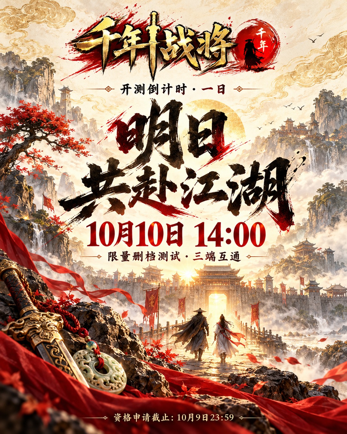 千年战将：明日共赴江湖，10月10日14:00限量删档测试，三端互通